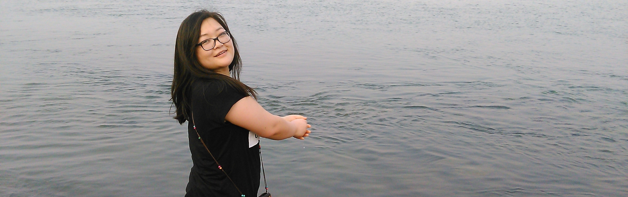 Dr. Langping Wu beside the Godavari River in Rajahmundry, Andhra Pradesh, India