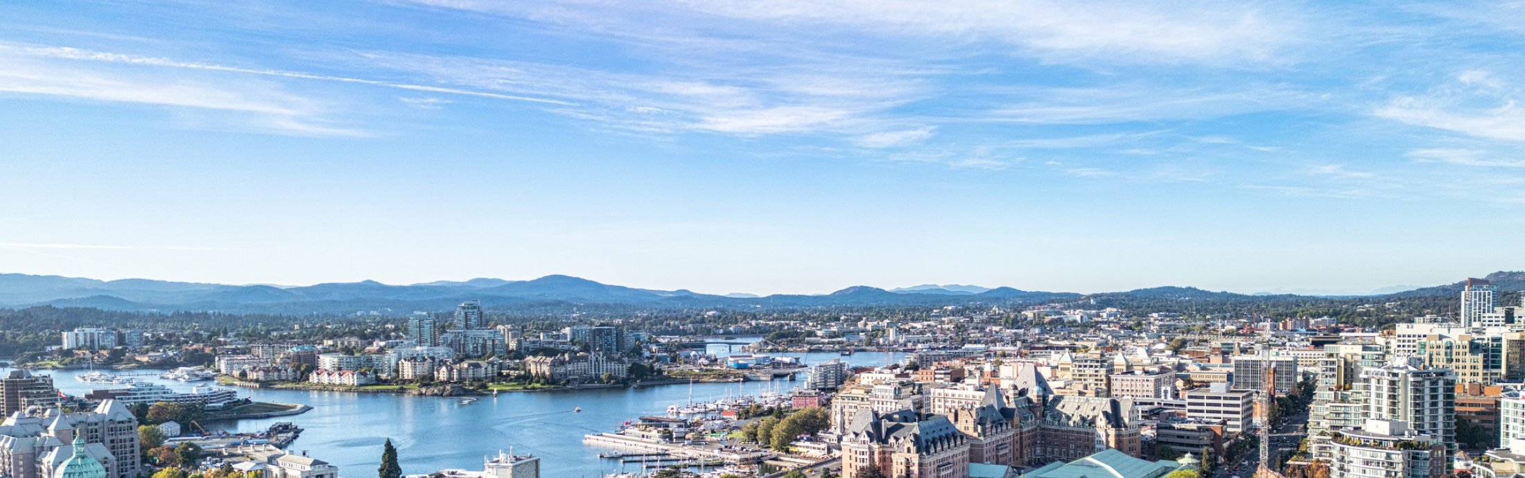 Aerial view of downtown Victoria BC in Canada on a sunny day.