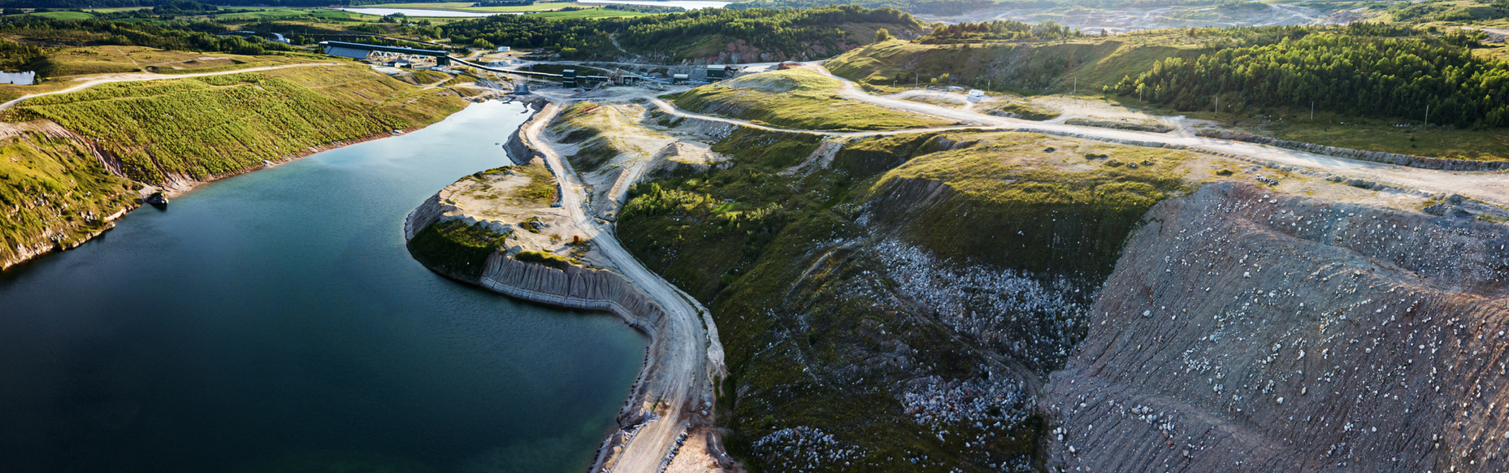 Aerial view of abandoned open pit gypsum mine.