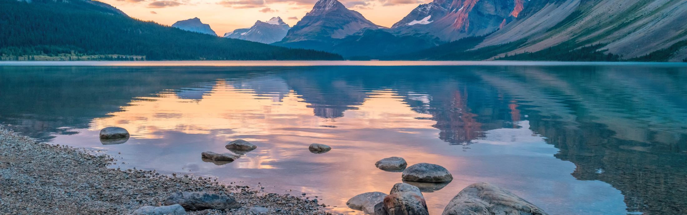 Bow Lake in Banff National Park, Alberta, Canada at sunrise.