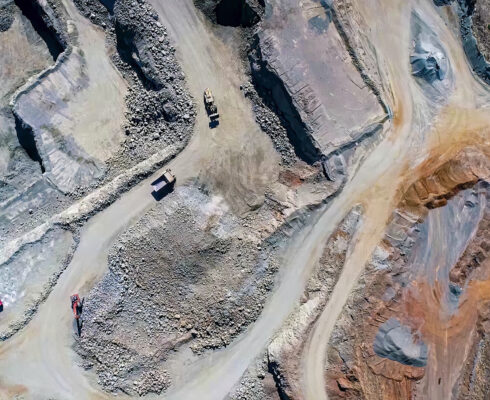 An aerial view of a quarry.